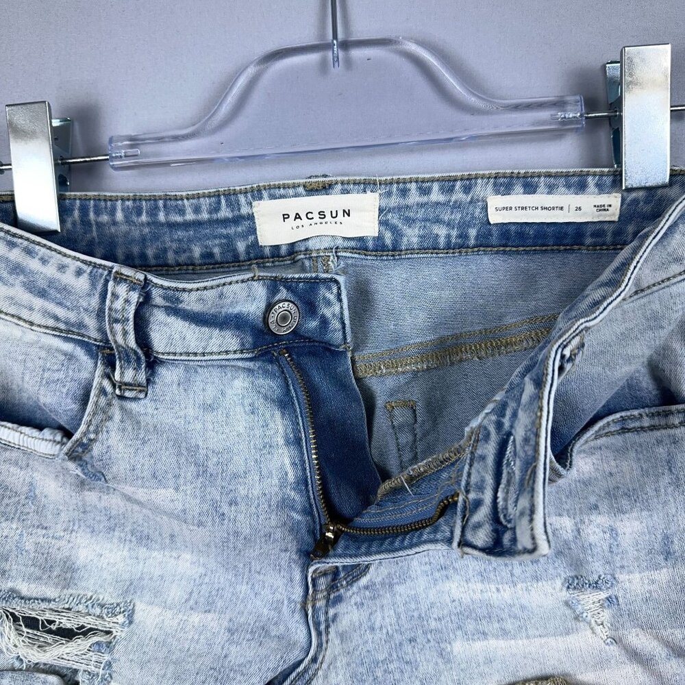 Pacsun Shortie Shorts Womens Size 26 Super Stretch Distressed Mid Rise Blue - Picture 3 of 10